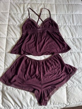 Victoria's Secret Lace-Trim Camisole & Shorts Set in Plum
